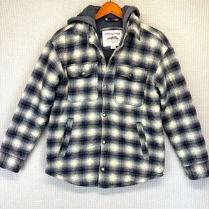 American Eagle Flannel Sweatshirt Hoodie Jacket Quilted Small Gray Plaid Outdoor